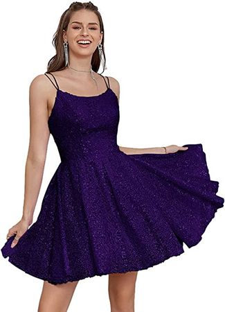 Xsqmbwb Sequin Homecoming Dresses 2022 Spaghetti Strap Backless Sparkly Cocktail Party Dresses