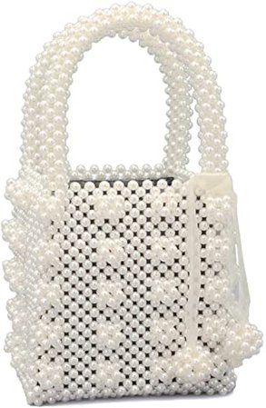 Amazon.com: Miuco Womens Beaded Handbags Handmade Weave Crystal Pearl Tote Bags Cream : Clothing, Shoes & Jewelry