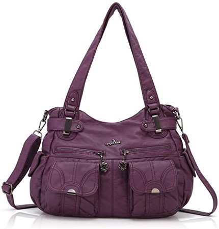 Amazon.com: Women Handbags Shoulder Bags Washed Leather Satchel Tote Bag Mutipocket Purse (5739 Purple): Shoes