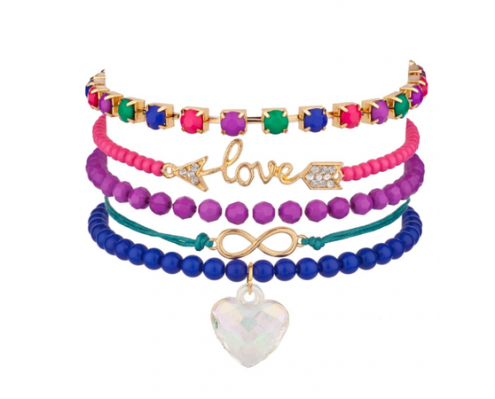 Love Arrow Heart Infinity Pave Rainbow Beaded Arm Candy Friendship Set - Bracelets