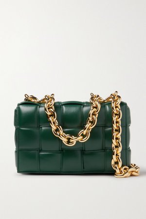 Green Cassette chain-embellished padded intrecciato glossed-leather shoulder bag | Bottega Veneta | NET-A-PORTER