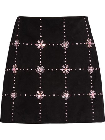 Miu Miu rhinestone-embellished floral skirt
