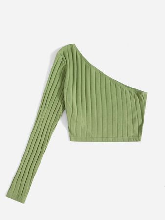 SHEIN EZwear One Shoulder Rib-knit Crop Top | SHEIN USA