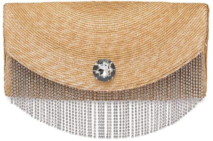 Straw Clutch With Crystals