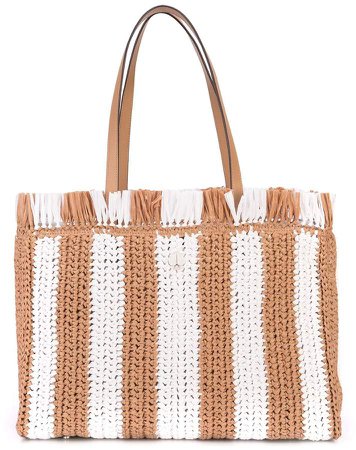 striped straw large tote