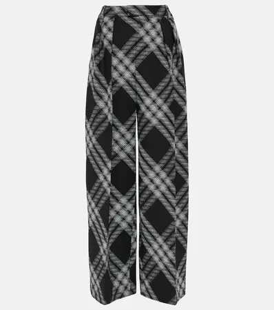 Checked wool wide-leg pants in black - Burberry | Mytheresa