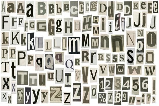 'Newspaper Alphabet With Letters, Numbers And Symbols. Isolated On White' Art Print - donatas1205 | Art.com