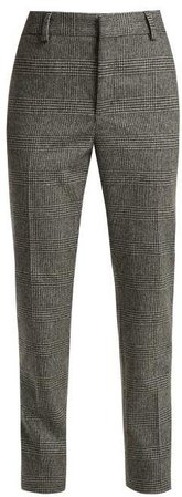 Prince Of Wales Check Wool Trousers - Womens - Black Grey