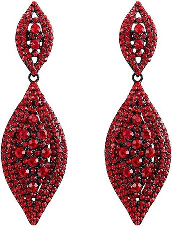 Amazon.com: Flyonce Women's Rhinestone Crystal Wedding Bridal 2 Leaf Drop Dangle Chandelier Earrings Red Black-Tone: Clothing, Shoes & Jewelry