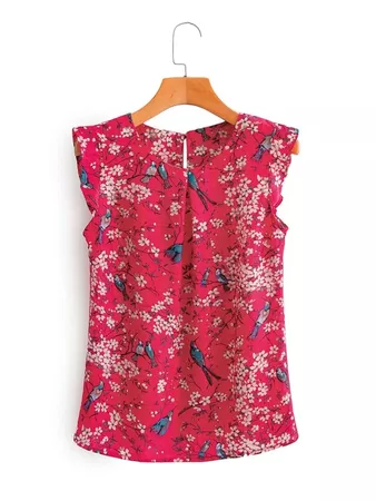 Floral Print Frill Cuff Blouse | SHEIN USA red