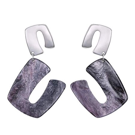 Acrylic Drop Earrings, Metal and Resin Double U Geometric Dangle Earrings for Women, Grey and Silver: Clothing