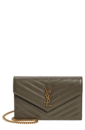 Saint Laurent Monogram Quilted Leather Wallet on a Chain | Nordstrom