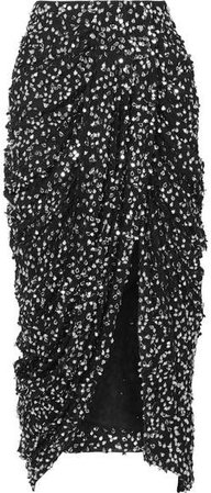 Calliandra Draped Sequin-embellished Georgette Midi Skirt - Black