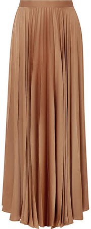 Vailen Pleated Crepe De Chine Maxi Skirt - Light brown