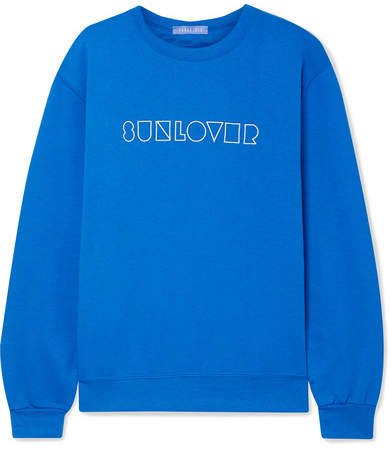 Paradised - Sunlover Embroidered Cotton-blend Jersey Sweatshirt - Bright blue