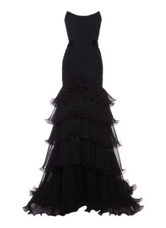 tiered ruffle black gown dress
