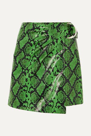 Green + Pernille Teisbaek Kaya snake-effect faux leather wrap mini skirt | Stand Studio | NET-A-PORTER
