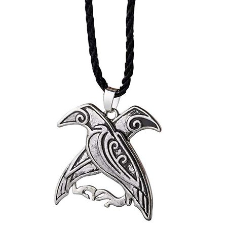 BAVAHA Stainless Steel Odin's Ravens Pendant Necklace