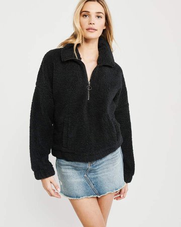 A&F Women's Colorblock Sherpa Half-Zip Sweatshirt in Black - Size M