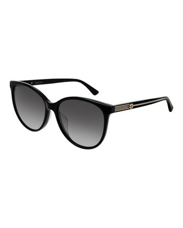Gucci Round Acetate Sunglasses w/ Web & Logo Temples | Neiman Marcus