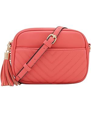 FashionPuzzle Chevron Quilted Crossbody Camera Bag with Chain Strap and Tassel (Coral) One Size: Handbags: Amazon.com