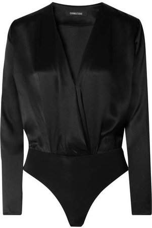 Cushnie - Wrap-effect Silk-charmeuse Bodysuit - Black
