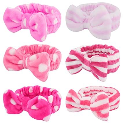 Amazon.com : WHAVEL 6 Pack Pink Spa Headband Makeup Headbands Soft Skincare Headbands Bow Face Wash Headbands Shower Headbands Fluffy Head Wraps Hair Band for Washing Face : Beauty & Personal Care