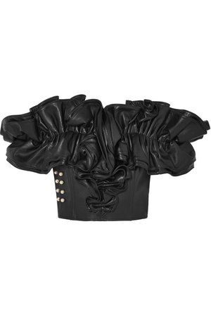 Rodarte | Embellished ruffled leather bustier top