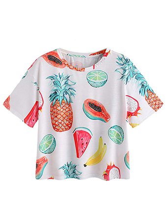 Amazon.com: Romwe Women's Allover Fruit Print Top Short Sleeve Cute T-Shirt: Clothing