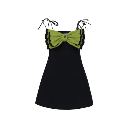 black dress with green bow