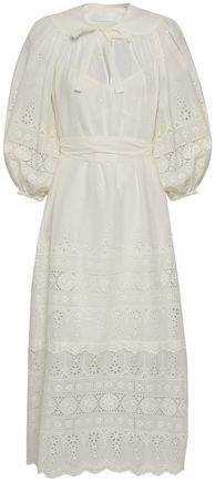 Pussy-bow Broderie Anglaise Cotton Midi Dress