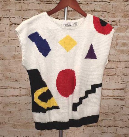 Vintage 80s Short Sleeve Sweater Shirt Top Geometric Shapes