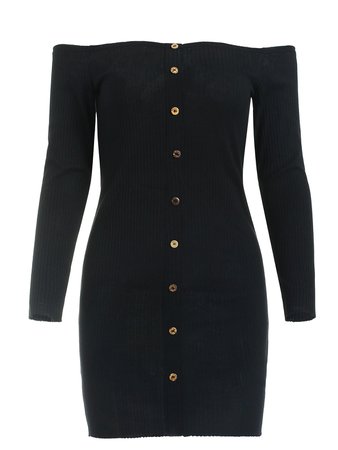 Off the Shoulder Buttoned Slim Dress in Black M | Sammydress.com