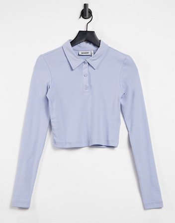 Weekday Erin organic cotton long sleeve polo shirt in blue | ASOS