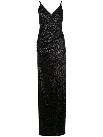 Black Balmain Sequinned Long Dress | Farfetch.com