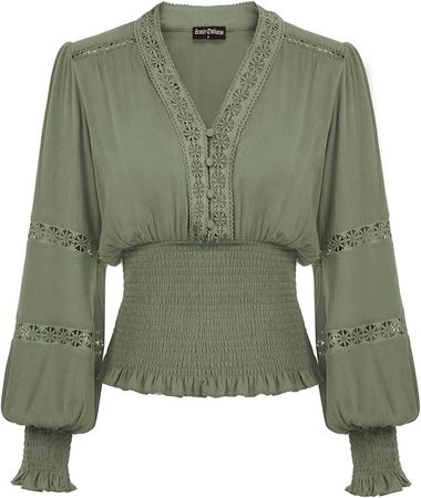 Women Renaissance Blouse Smocked Long Sleeve Medieval Peasant Top Green XX-Large at Amazon Women’s Clothing store