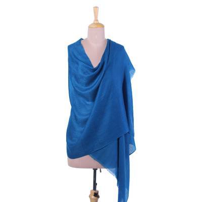 Handwoven Cashmere Wool Shawl in Royal Blue from India - Changthang Royalty | NOVICA