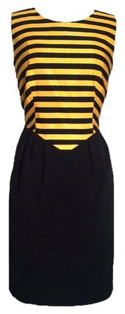 Moschino Yellow & Black Knee Length Short Casual Dress