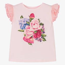 Childrensalon Occasions - Girls Pink Floral Print T-Shirt | Childrensalon