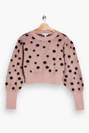 Pink and Black Spot Knitted Sweater | Topshop