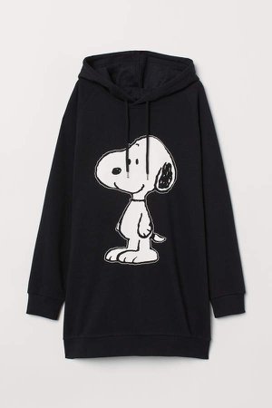 Long Hooded Sweatshirt - Black