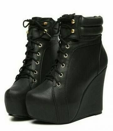 Black Lace Up Boot Wedges