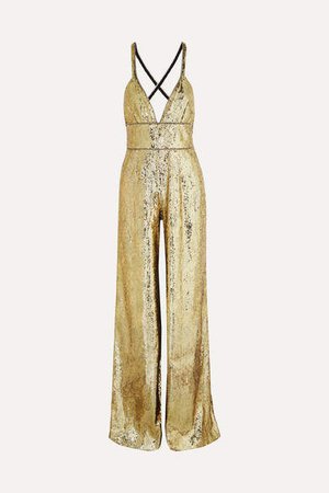 Crystal-embellished Sequined Tulle Jumpsuit - Gold