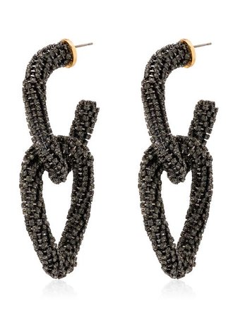 Shop black Oscar de la Renta crystal-embellished hoop earrings with Express Delivery - Farfetch