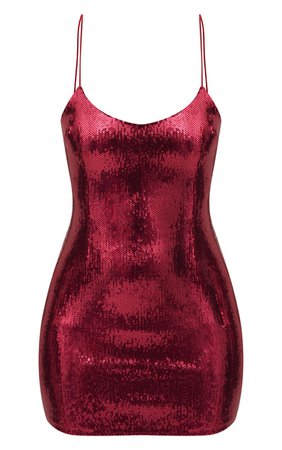 *clipped by @luci-her* Burgundy Strappy Sequin Bodycon Dress. Dresses | PrettyLittleThing USA