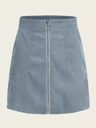 O-ring Zip Up Pocket Side Corduroy Skirt | SHEIN USA