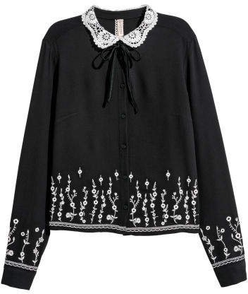 Blouse with Lace Collar - Black