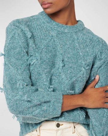 Joie Boden Textured Fringe Crewneck Sweater | Neiman Marcus