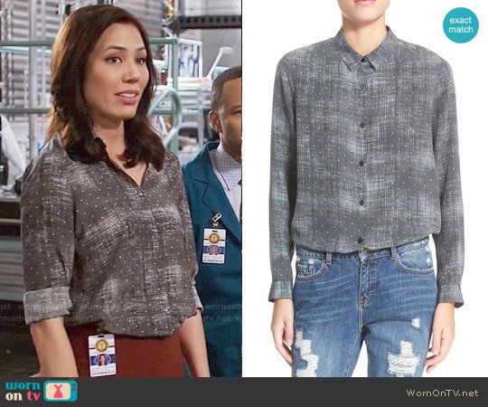 WornOnTV: Angela’s grey dotted print shirt on Bones | Michaela Conlin | Clothes and Wardrobe from TV