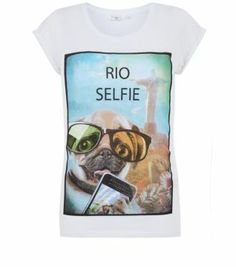 White (White) White Rio Selfie Pug T-Shirt | New Look